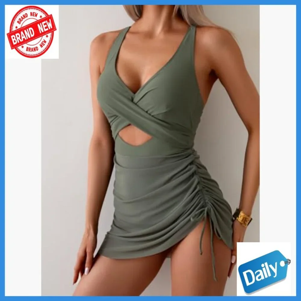 Women's Mesh One Piece Swimsuit Tummy Control V Neck Cutout Bathing Suit